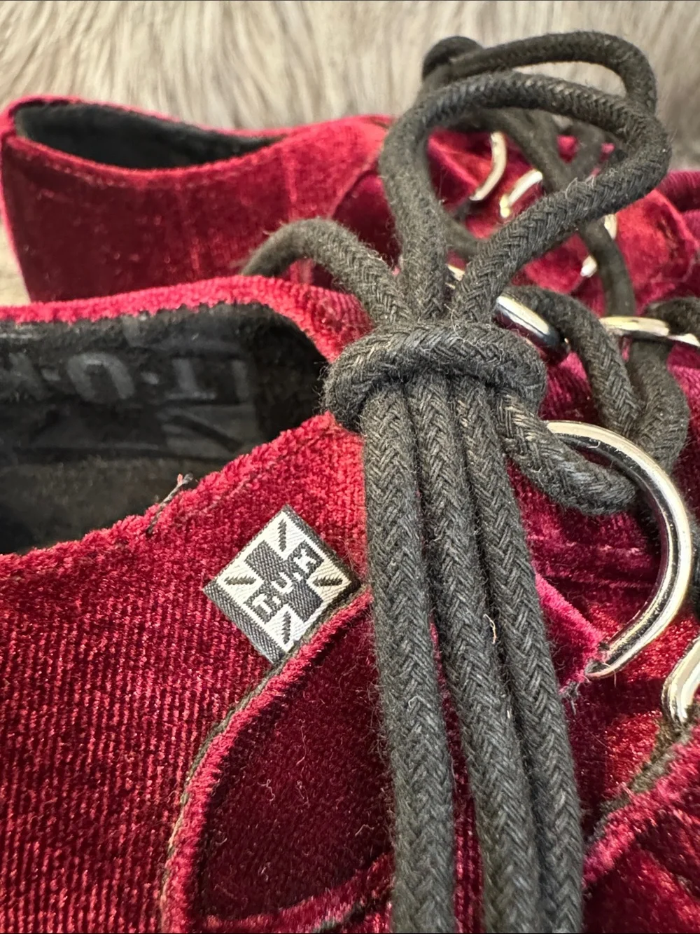 T.U.K Burgundy Velvet Platform Creepers with Black Sole Size 7 W